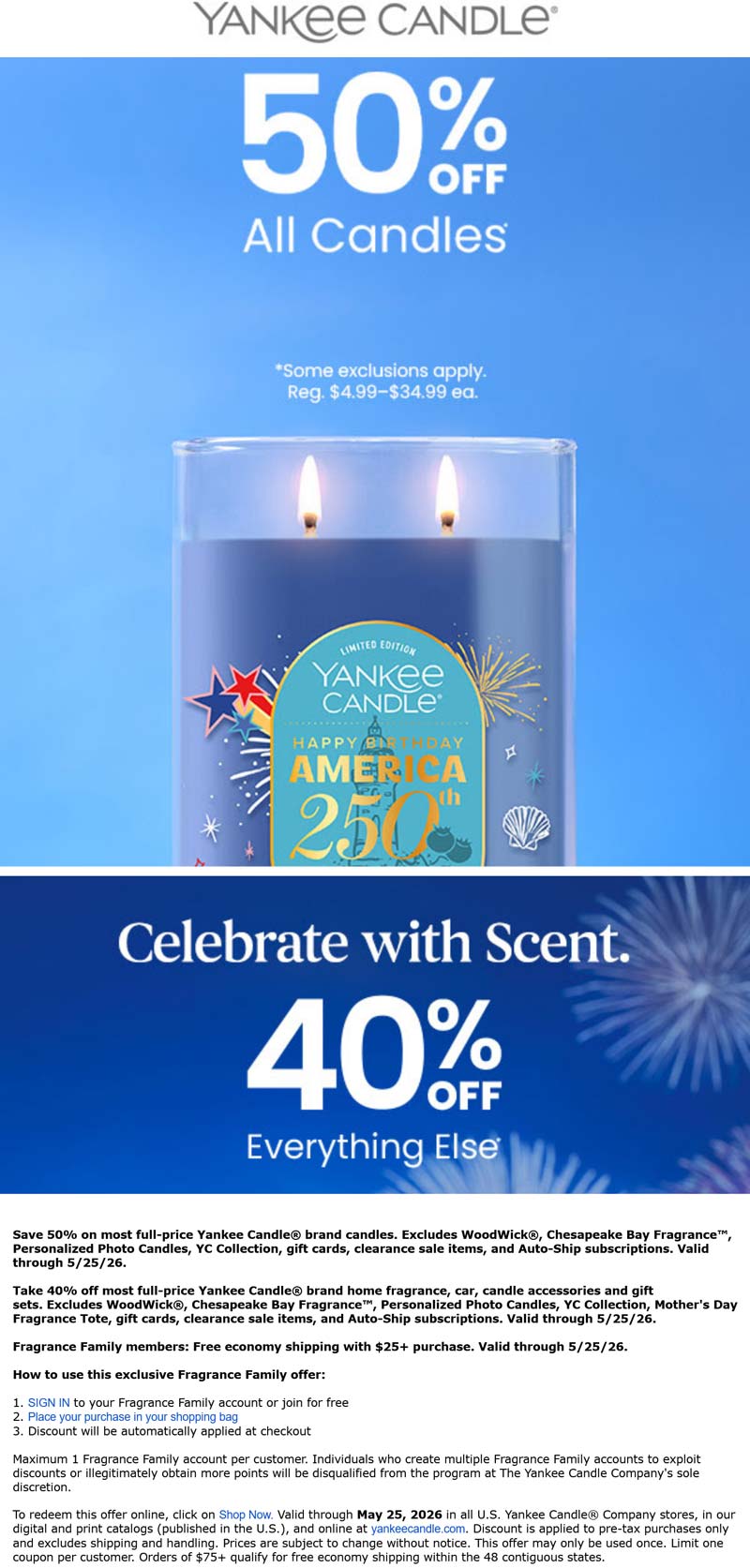 Yankee Candle 40-50% off everything at Yankee Candle, ditto online #yankeecandle Yankee Candle stores Coupon 40-50% off everything at Yankee Candle, ditto online #yankeecandle