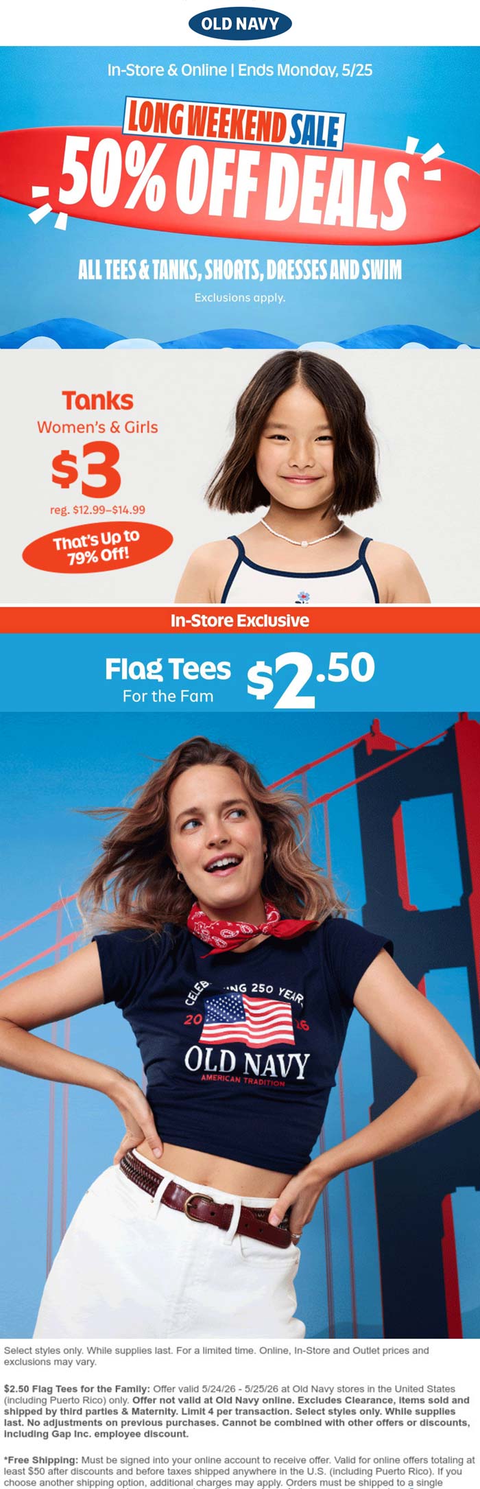 Old Navy 50% off shirts shorts dresses & swim today at Old Navy, ditto online #oldnavy Old Navy stores Coupon 50% off shirts shorts dresses & swim today at Old Navy, ditto online #oldnavy