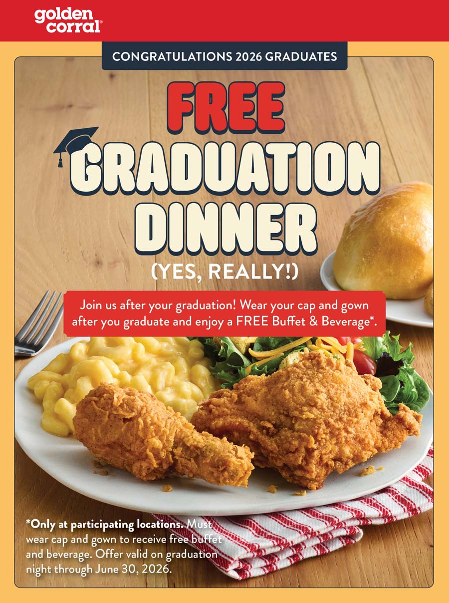 Golden Corral restaurants Coupon  Grads in gear enjoy a free dinner at Golden Corral #goldencorral 
