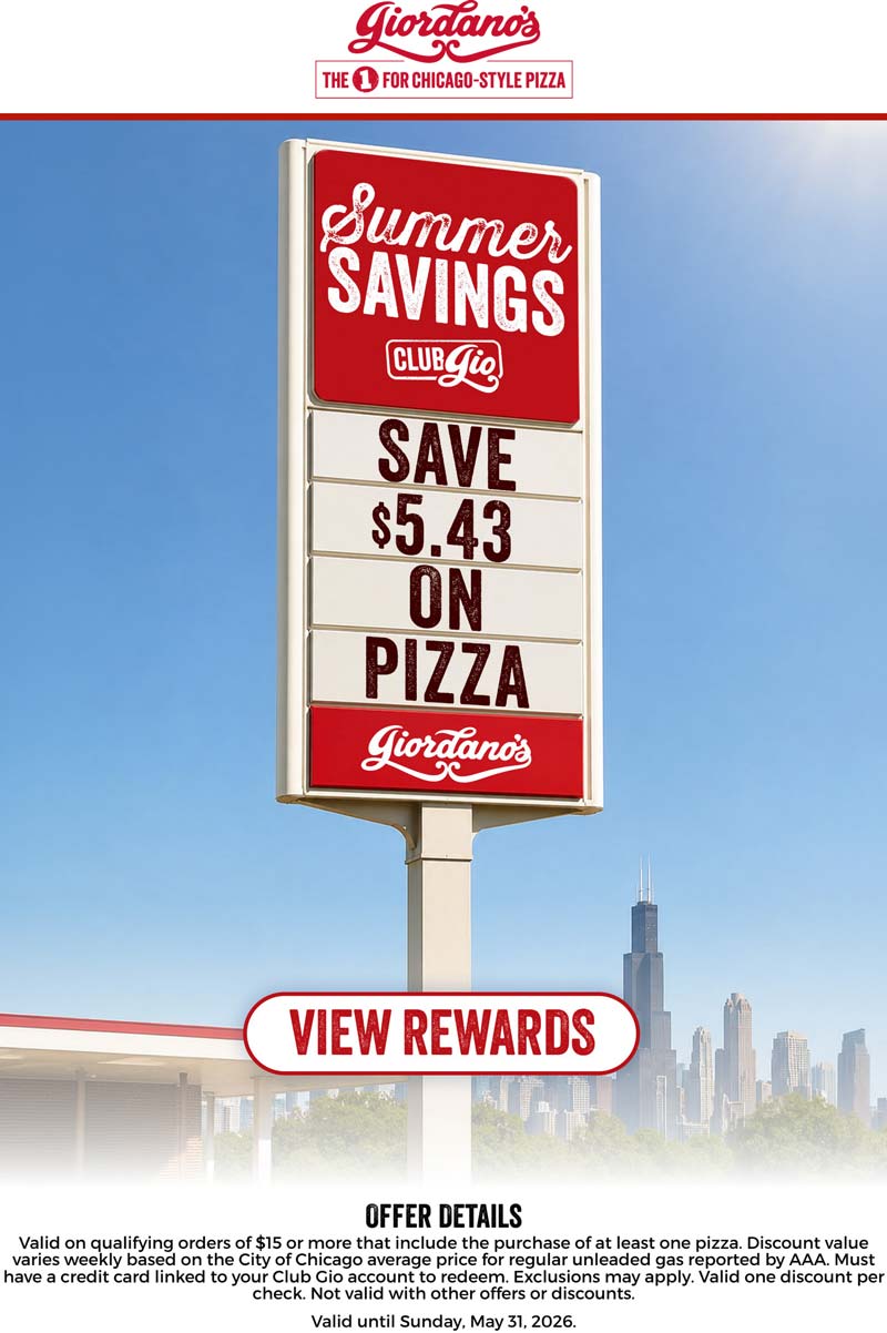 Giordanos $5.43 off $15 at Giordanos pizza #giordanos Giordanos restaurants Coupon $5.43 off $15 at Giordanos pizza #giordanos