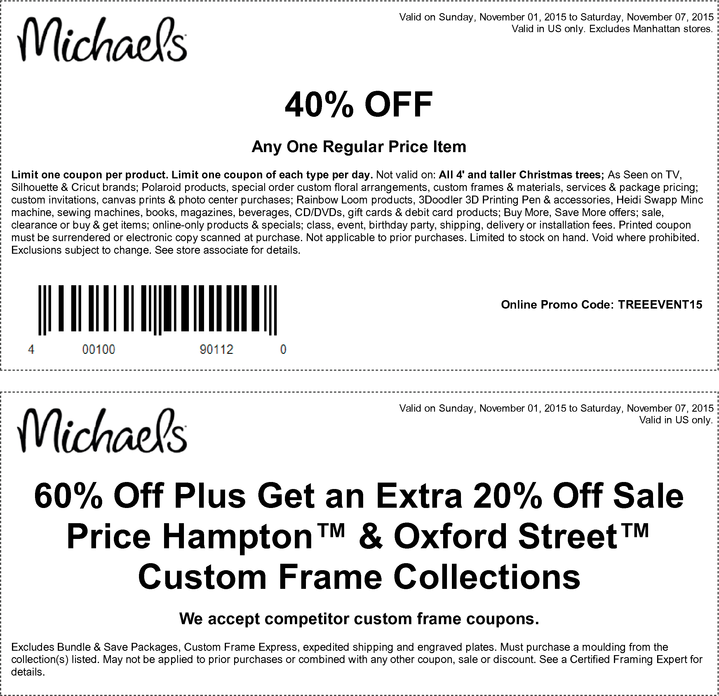 Michaels Coupon March 2024 40% off a single item at Michaels, or online via promo code TREEEVENT15