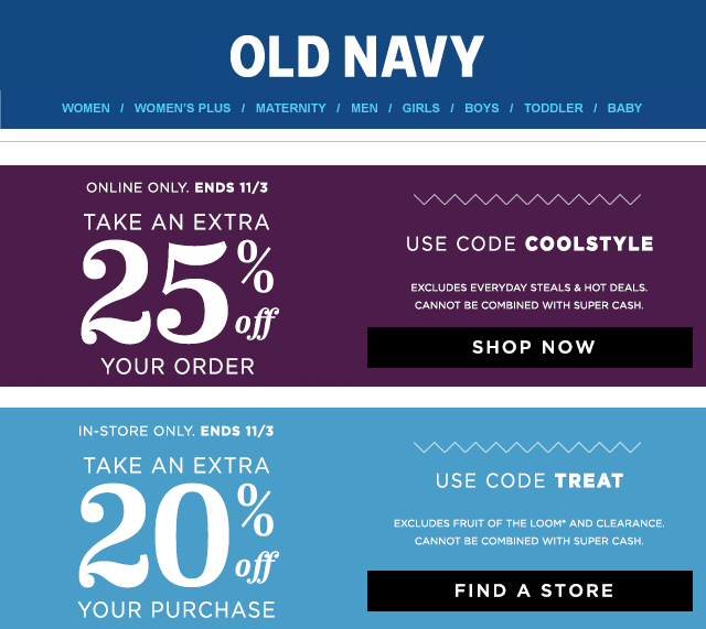 Old Navy Coupon March 2024 20% off at Old Navy, or 25% online via promo code COOLSTYLE