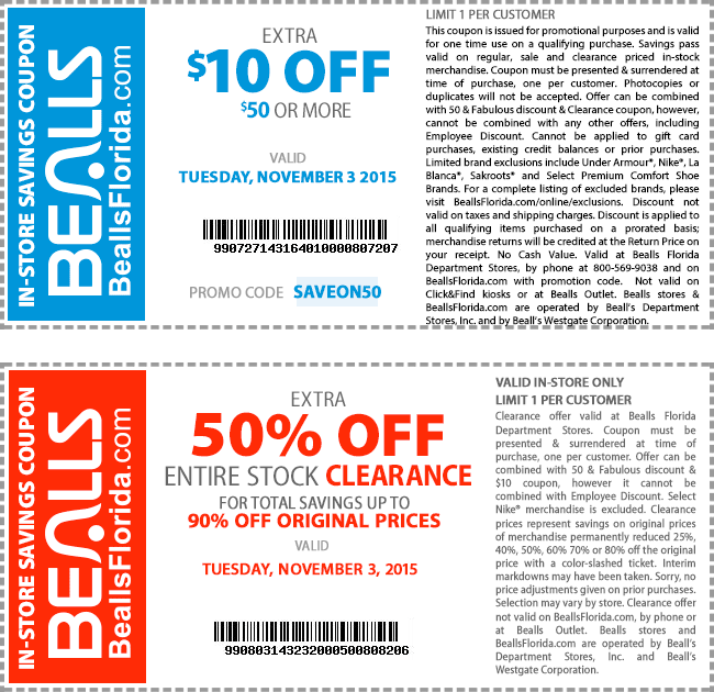 Bealls Coupon April 2024 $10 off $50 & more today at Bealls, or online via promo code SAVEON50