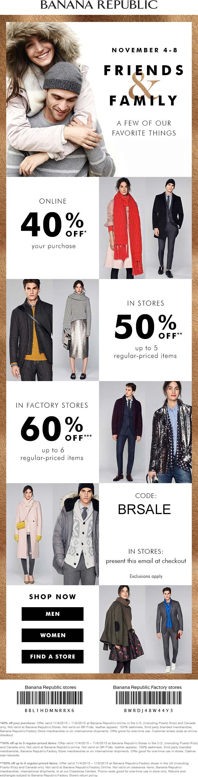 Banana Republic Coupon April 2024 Extra 40-60% off at Banana Republic & factory locations, or online via promo code BRSALE