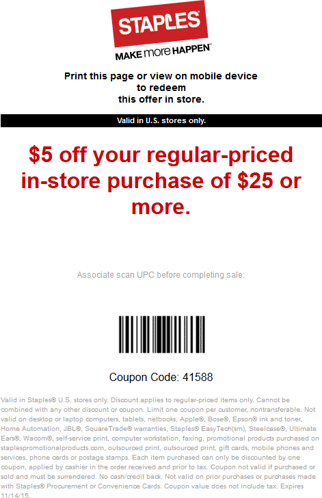 Staples Coupon April 2024 $5 off $25 at Staples