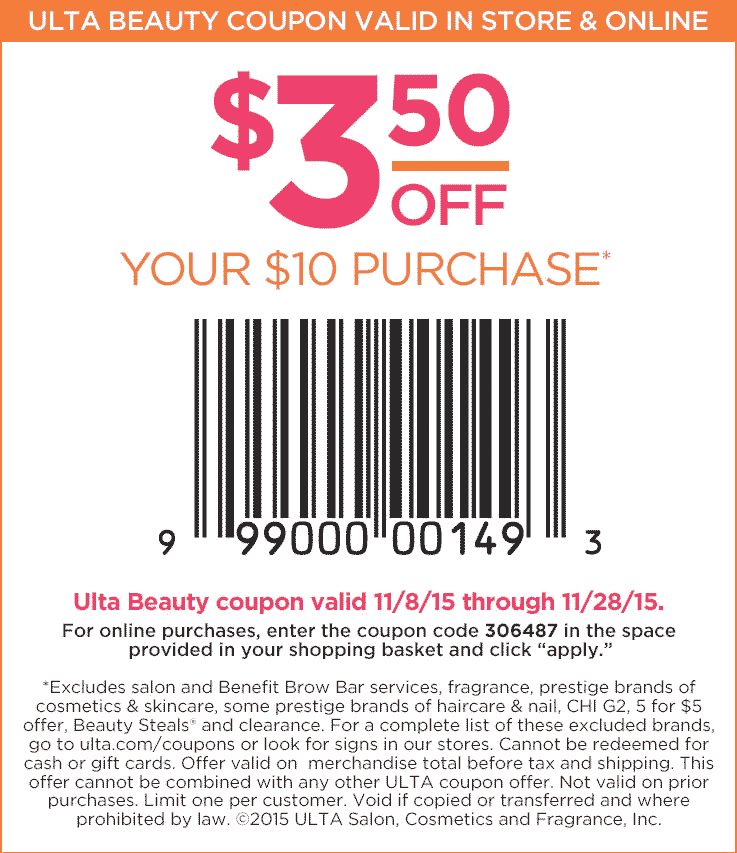 Ulta Coupon April 2024 $3 off $10 at Ulta Beauty, or online via promo code 306487