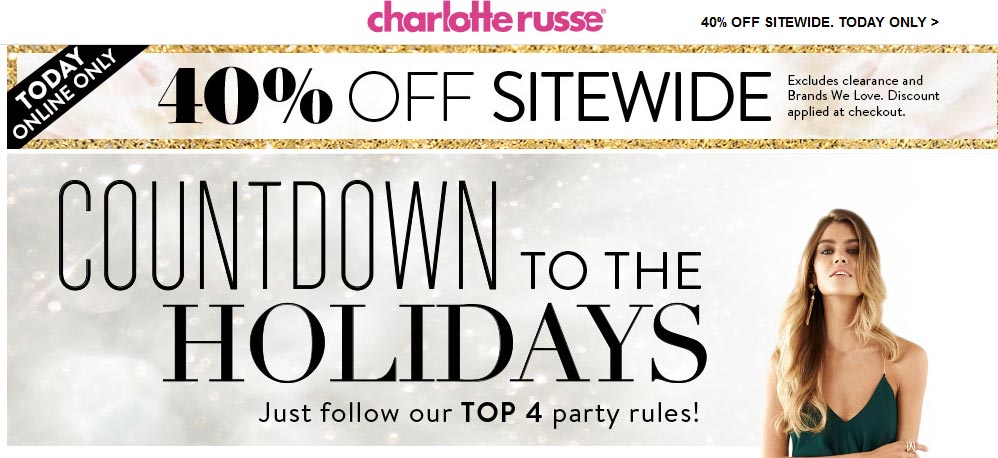 Charlotte Russe Coupon April 2024 40% off online today at Charlotte Russe