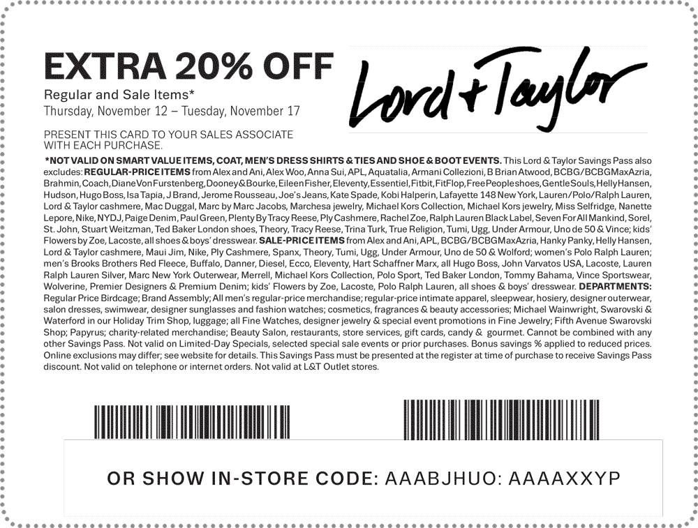 Lord & Taylor Coupon April 2024 Extra 20% off at Lord & Taylor, or online via promo code CHEER