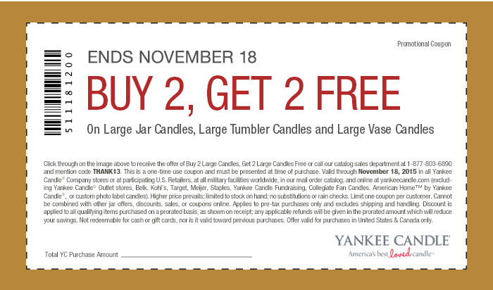 Yankee Candle Coupon April 2024 4-for-2 at Yankee Candle, or online via promo code THANK13