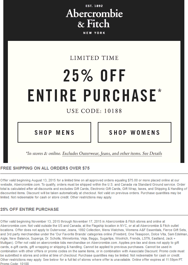 Abercrombie & Fitch coupons & promo code for [April 2024]