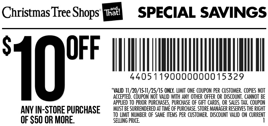 Christmas Tree Shops Coupon April 2024 $10 off $50 at Christmas Tree Shops