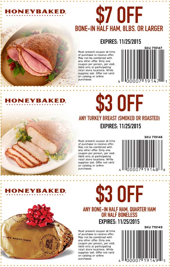 HoneyBaked Coupon April 2024 $7 off ham, $3 off turkey breast at Honeybaked Ham