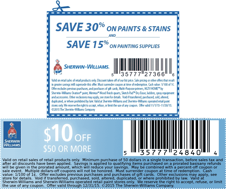 Sherwin Williams Coupon April 2024 $10 off $50 & 30% off at Sherwin Williams paints & stains