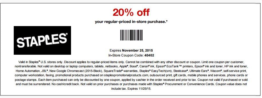 Staples Coupon April 2024 20% off at Staples