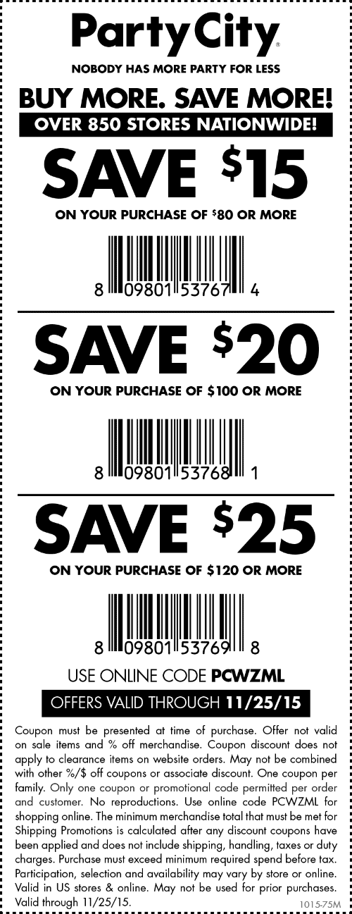 Party City Coupon April 2024 $15 off $80 & more at Party City, or online via promo code PCWZML