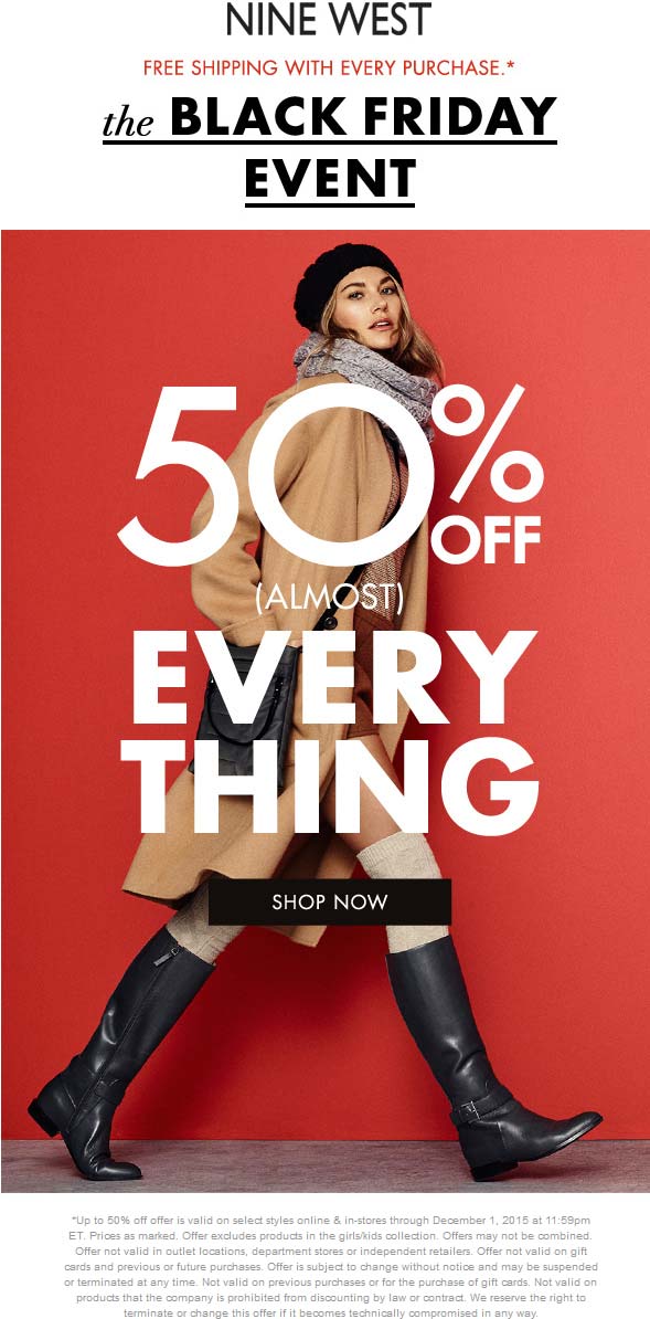 Nine West Coupon April 2024 50% off almost everything at Nine West, ditto online