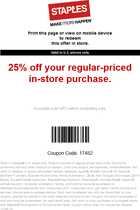 Staples Coupon March 2024 25% off at Staples