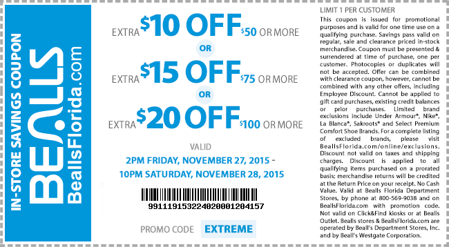 Bealls Coupon April 2024 $10 off $50 & more at Bealls, or online via promo code EXTREME