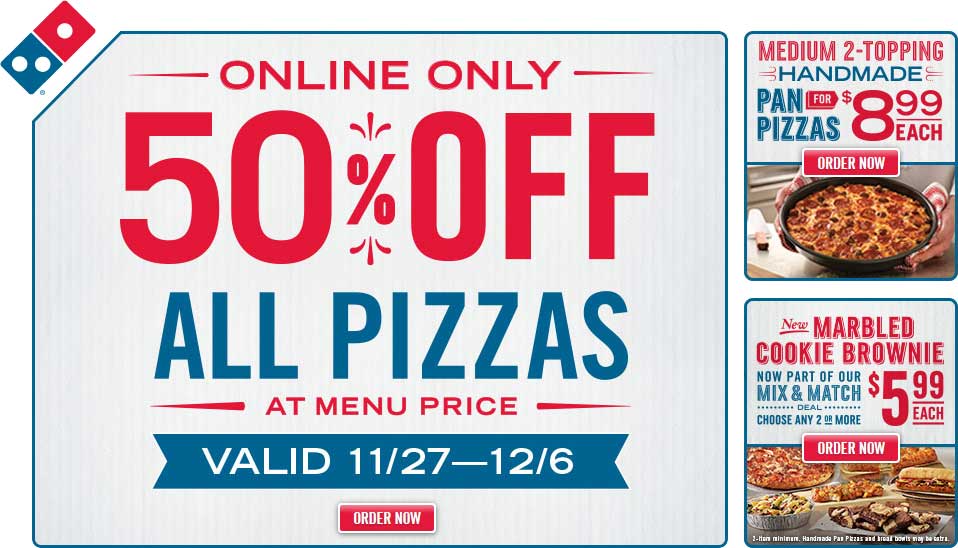Dominos Coupon April 2024 50% off all pizzas online at Dominos