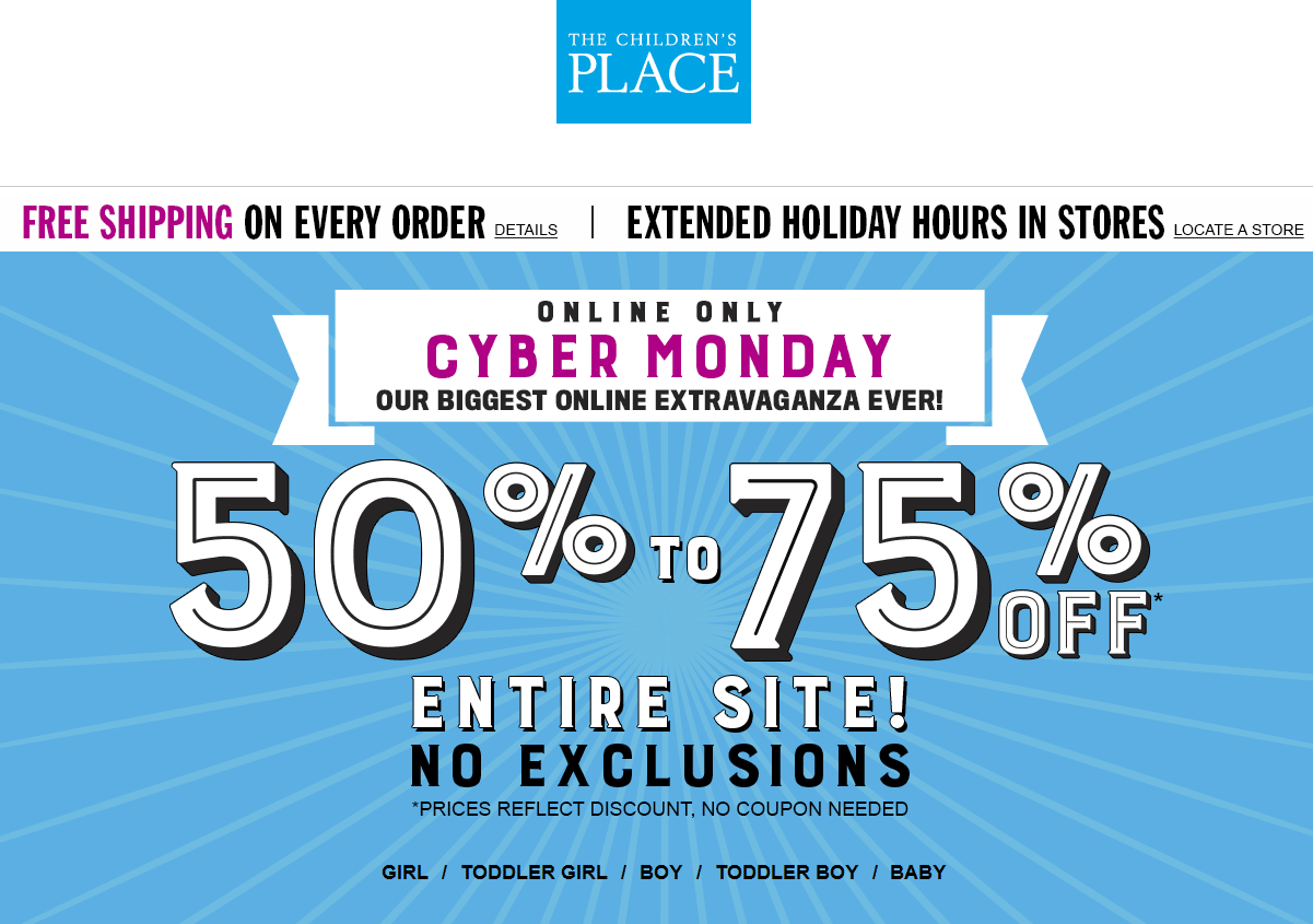 Childrens Place Coupon April 2024 50-75% off everything online Monday at The Childrens Place