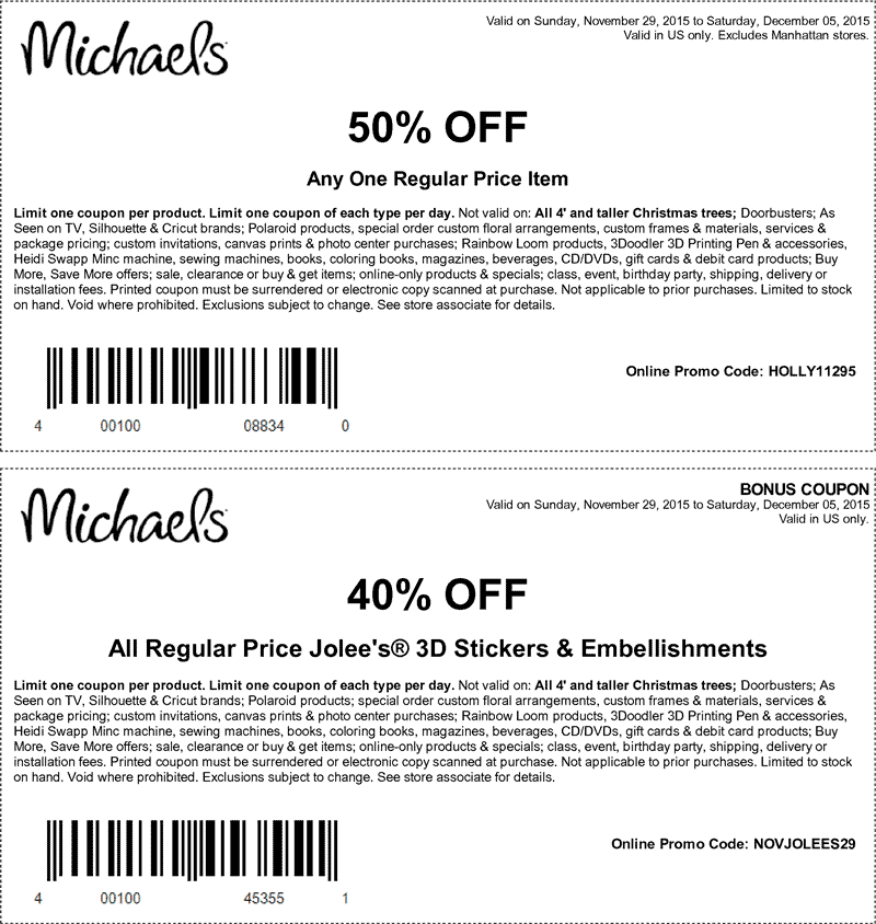 Michaels Coupon April 2024 50% off a single item at Michaels, or online via promo code HOLLY11295