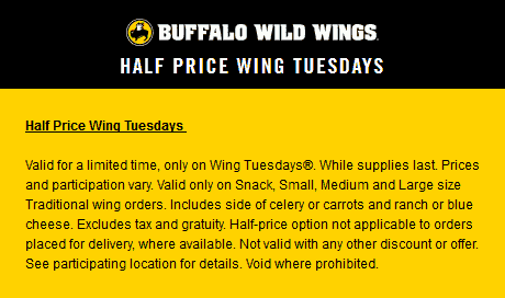 Buffalo Wild Wings coupons & promo code for [December 2024]