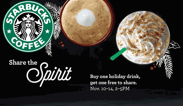 Starbucks Coupon April 2024 Second holiday drink free at Starbucks