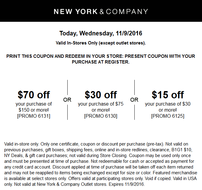 New York & Company Coupon April 2024 $15 off $30 & more today at New York & Company, or online via promo code 6125