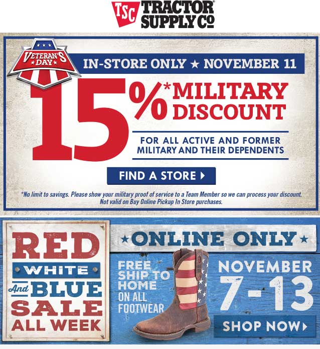 Tractor Supply Co Coupon April 2024 Military & family enjoy 15% off Friday at Tractor Supply Co
