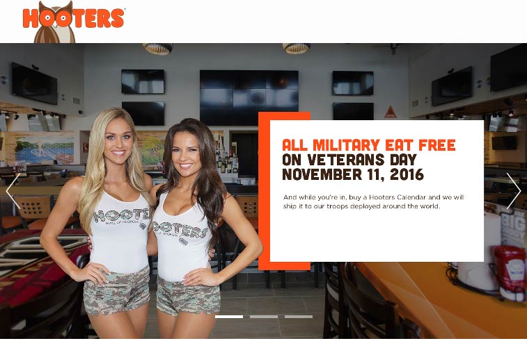 Hooters Coupon March 2024 Military & veterans eat free today at Hooters