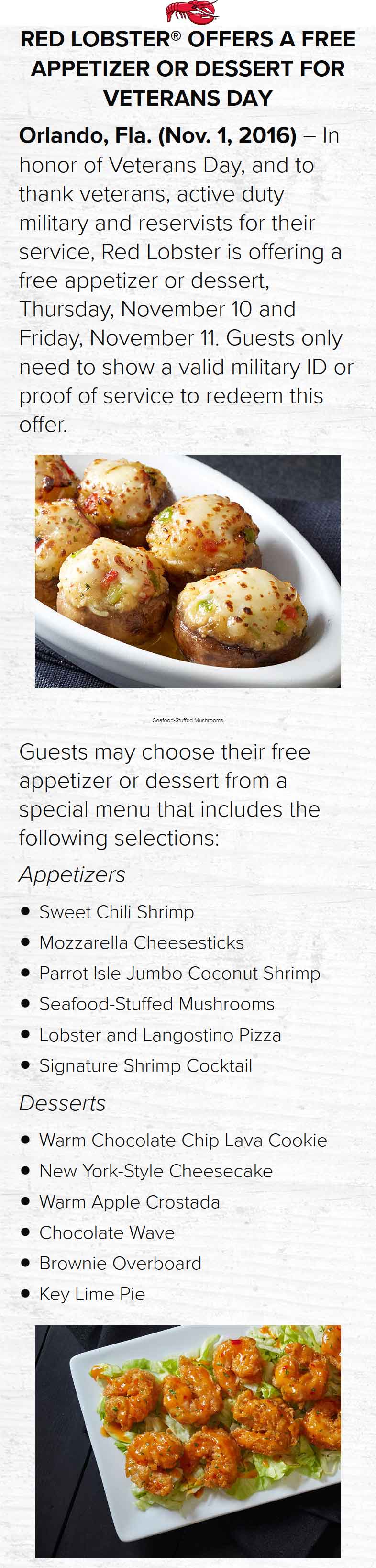 Red Lobster Coupon April 2024 Military enjoy a free appetizer or dessert today at Red Lobster