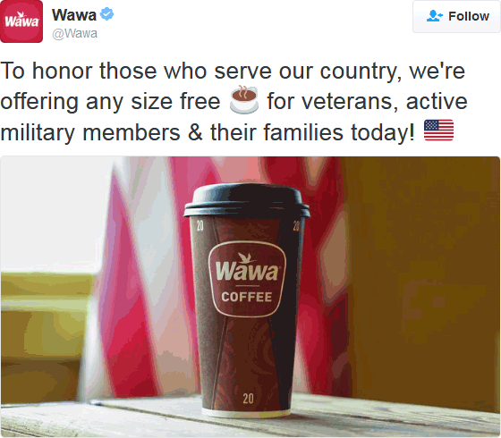 Gas Station Coupon April 2024 Free coffee for veterans & family today at Wawa gas stations