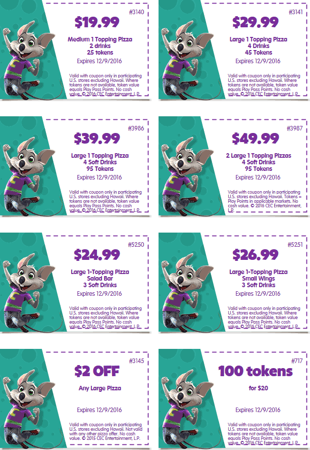 chuck e cheese coupons 100 tokens for $20 2021