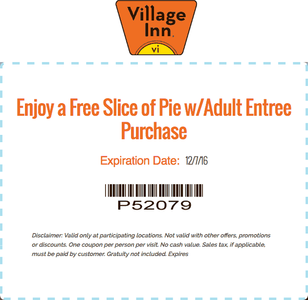 Village Inn Coupon April 2024 Free pie with your entree at Village Inn