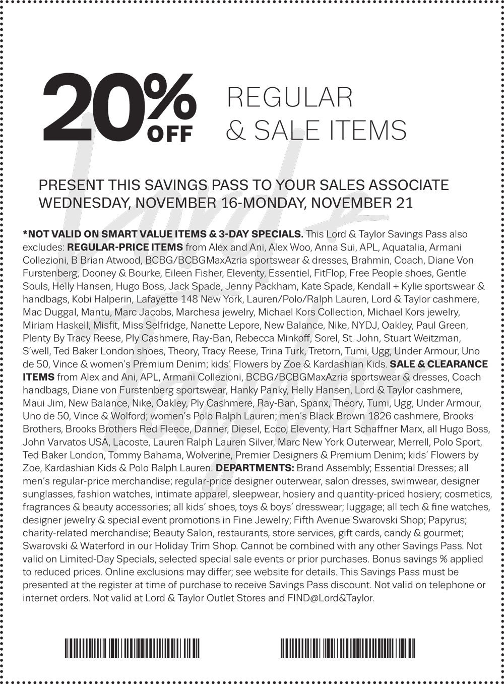 Lord & Taylor Coupon April 2024 20% off regular & sale items at Lord & Taylor