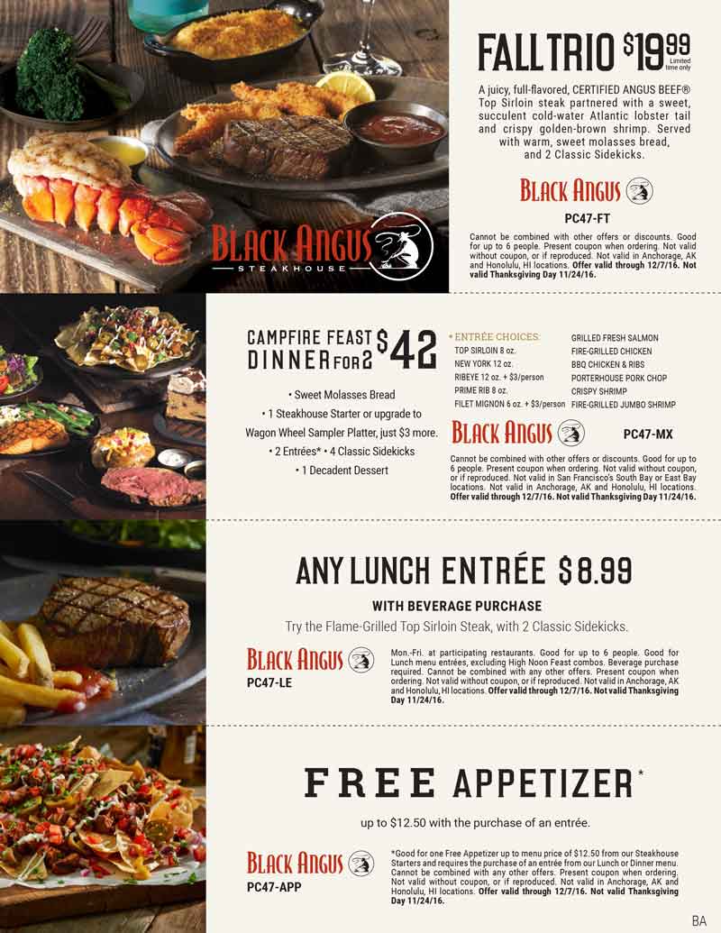 Black Angus Coupon April 2024 Free appetizer with your entree & more at Black Angus steakhouse