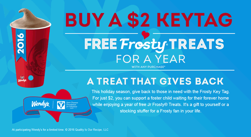 Wendys Coupon April 2024 $2 keytag gets free frosty treats all year at Wendys