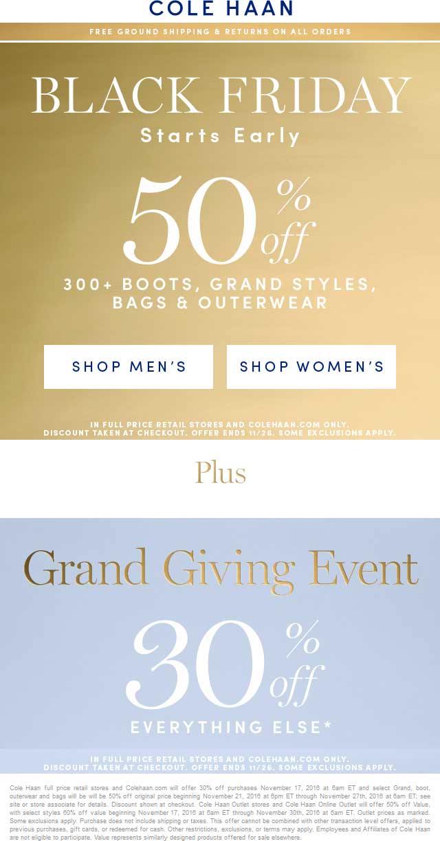 Cole Haan Coupon March 2024 30-50% off everything at Cole Haan, ditto online