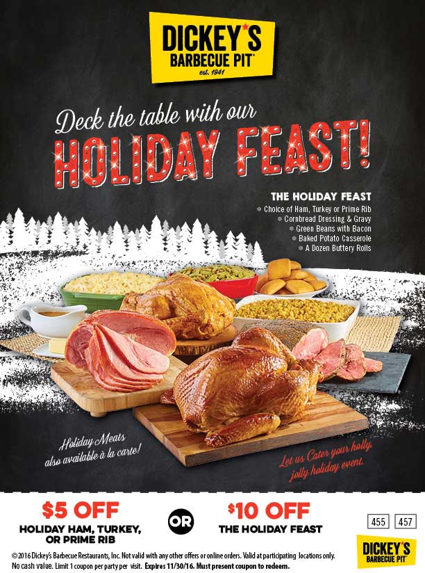 Dickeys Barbecue Pit Coupon March 2024 $5-$10 off holiday feasts at Dickeys Barbecue Pit