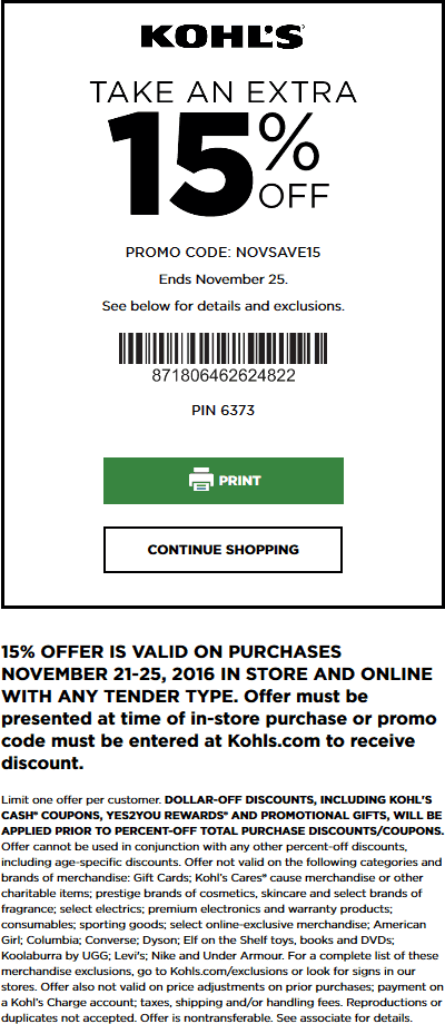 Kohls Coupons - $10 off $30 at Kohls, or online via promo code HAPPY2015