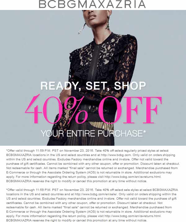 BCBG Coupon April 2024 40% off today at BCBGMAXAZRIA, ditto online