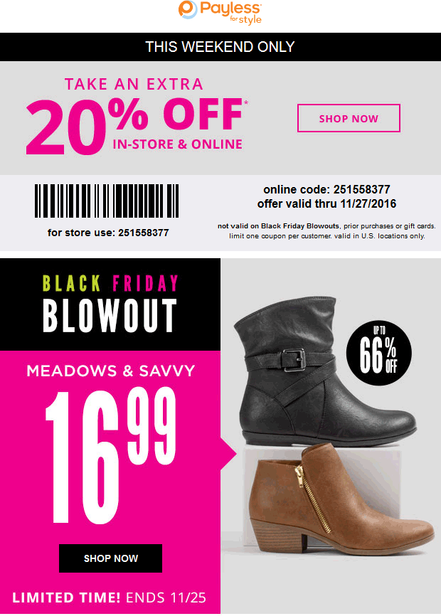 Payless Shoesource Coupon April 2024 Extra 20% off at Payless Shoesource, or online via promo code 251558377
