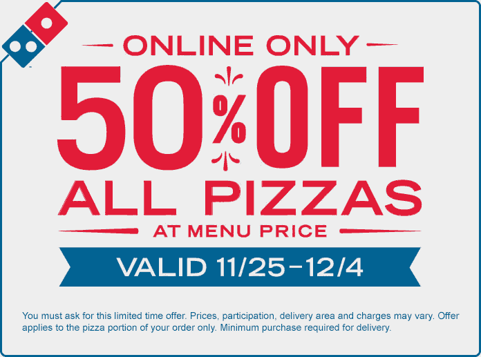 Dominos Coupon April 2024 50% off pizzas online at Dominos