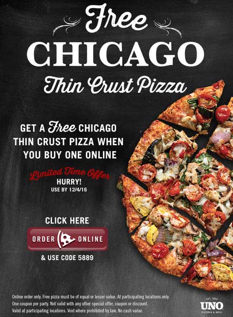 Uno Pizzeria Coupon April 2024 Second thin crust free online at Uno Pizzeria via promo code 5889