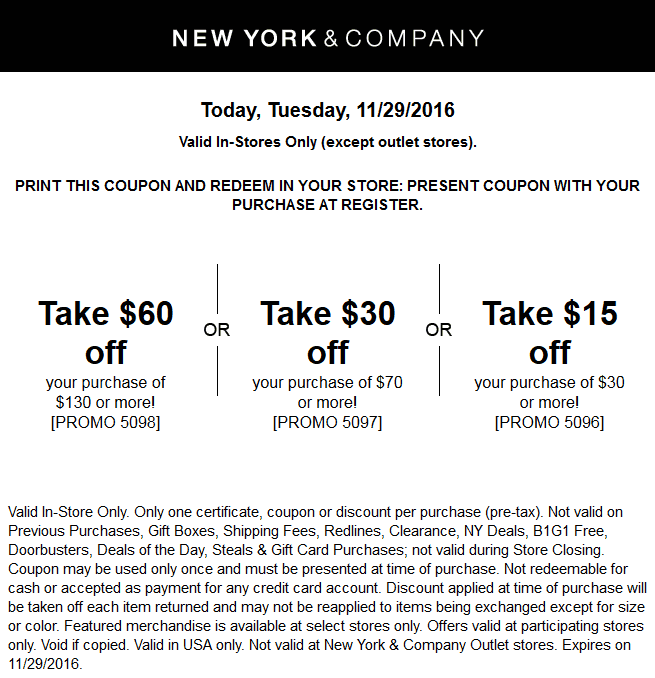New York & Company Coupon April 2024 $15 off $30 & more today at New York & Company, or online via promo code 5096