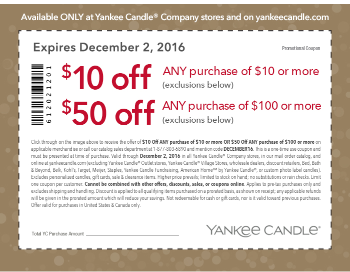 Yankee Candle Coupon May 2024 $10 off $10 & more at Yankee Candle, or online via promo code DECEMBER16