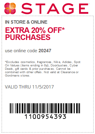 Stage Coupon April 2024 Extra 20% off at Stage, or online via promo code 20247