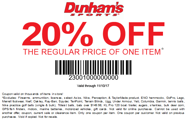 Dunhams Sports Coupon March 2024 20% off a single item at Dunhams Sports