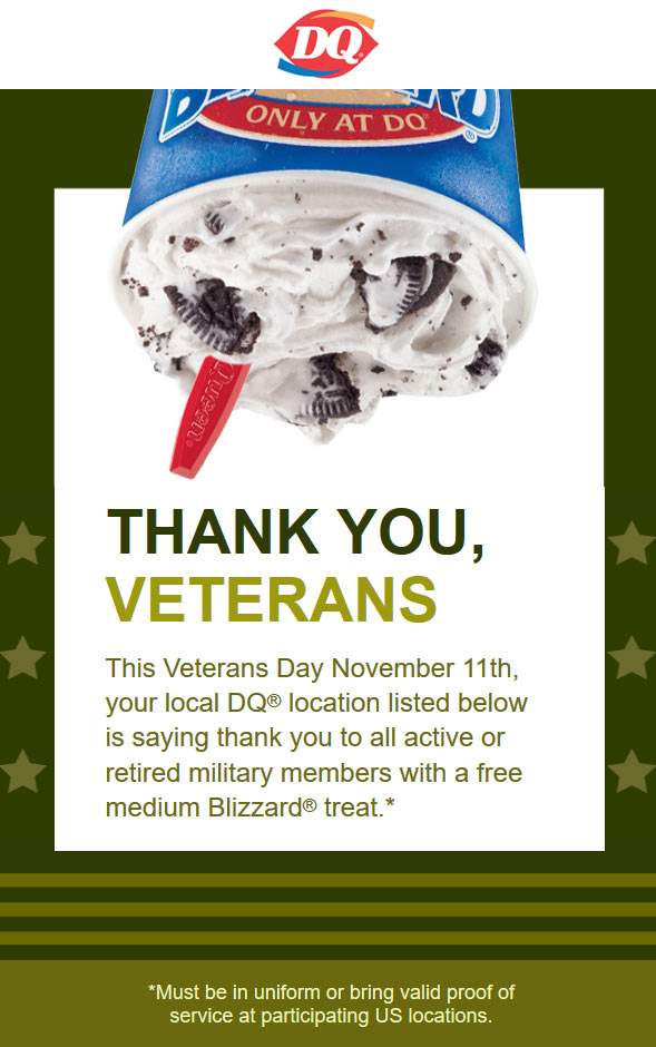 Dairy Queen Coupon April 2024 Military enjoy a free blizzard Saturday at Dairy Queen