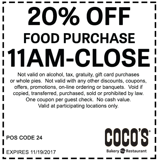 Cocos Coupon April 2024 20% off at Cocos bakery restaurant